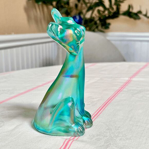 Fenton Glass Mould Mosser Teal Carnival Glass Happy Cat - Picture 5 of 5